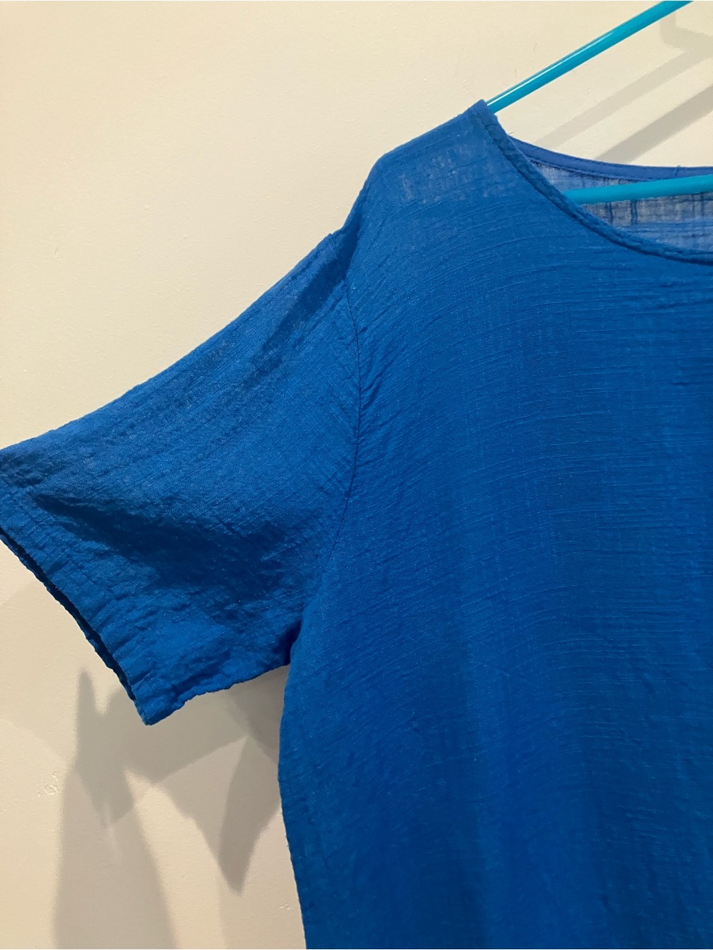 Women's Cotton Lagenlook Blue Mixed-Panel Short Sleeve Tunic - Picture 3 of 7